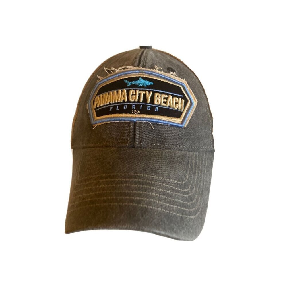 Embroidery Panama City Beach Florida Shark Trucker‎ Hat Gray Distressed Snapback